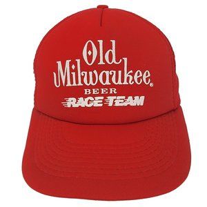 Old Milwaukee Beer Race Team Vintage 80s 90s NASCAR Racing Hat Cap Snapback Red